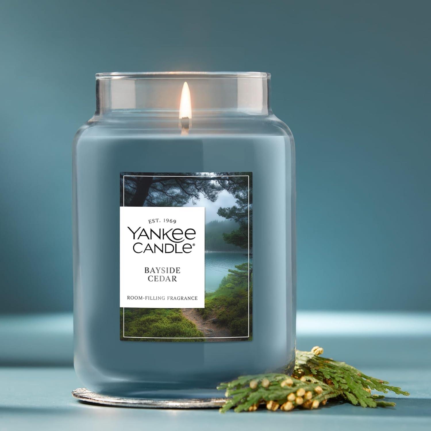 imageYankee Candle Clean Cotton Scented Candle 22oz Large Jar with up to 150 Hour Burn Time Giftable BirthdaysBayside Cedar