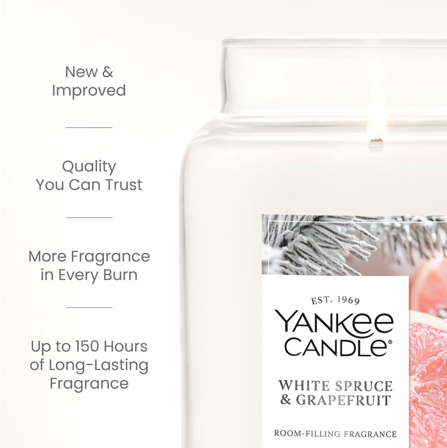 imageYankee Candle Clean Cotton Scented Candle 22oz Large Jar with up to 150 Hour Burn Time Giftable BirthdaysWhite Spruce Grapefruit