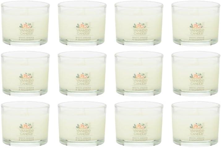 imageYankee Candle Signature Votive Mini Candle Jar Balsam ampamp Cedar Scent Natural Soy Wax Blend Candle with Natural Fiber Wick 13 OZ Glass Jar Pack of 4White Spruce Grapefruit