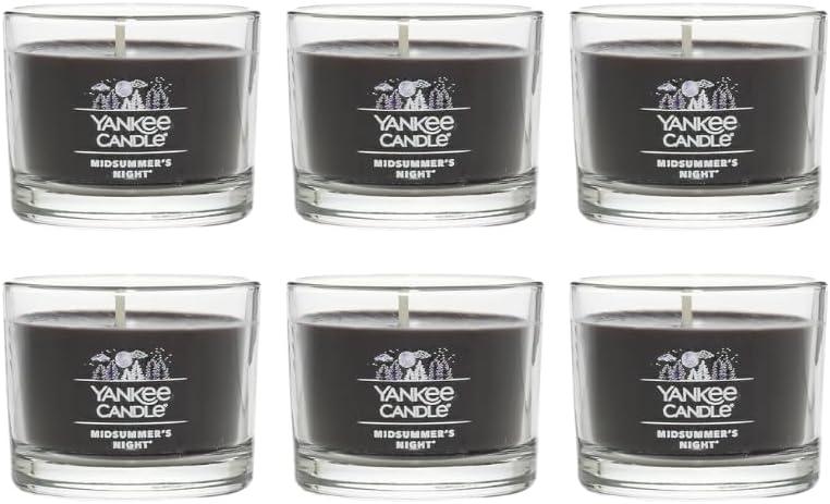imageYankee Candle Signature Votive Mini Candle Jar Midsummers Night Scent Natural Soy Wax Blend Candle with Natural Fiber Wick 13 OZ Glass Jar Pack of 4Midsummers Night