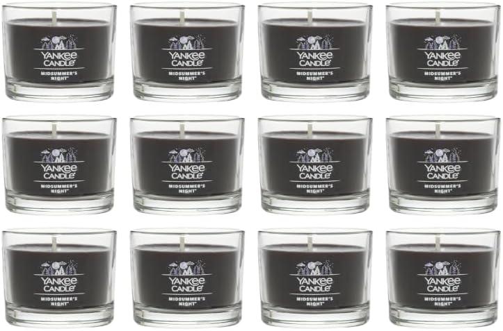 imageYankee Candle Signature Votive Mini Candle Jar Midsummers Night Scent Natural Soy Wax Blend Candle with Natural Fiber Wick 13 OZ Glass Jar Pack of 4Midsummers Night