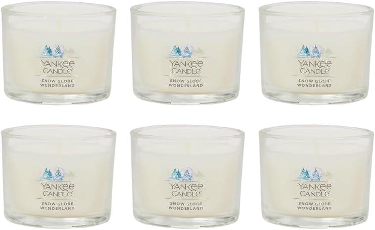 imageYankee Candle Signature Votive Mini Candle Jar Snow Globe Wonderland Scent Natural Soy Wax Blend Candle with Natural Fiber Wick 13 OZ Glass Jar Pack of 4Snow Globe Wonderland