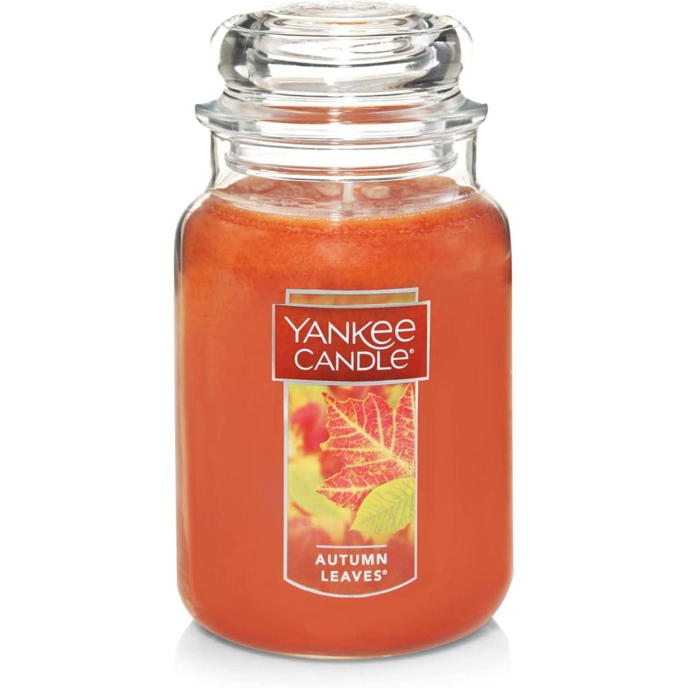 imageYankee Candle Autumn Wreath Scented Classic 22oz Large Jar Single Wick Aromatherapy Candle Over 110 Hours of Burn Time Fall Fragrance Perfect for giftingAutumn Leaves