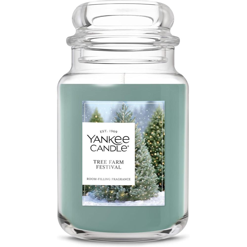 imageYankee Candle Balsam ampamp Cedar Holiday Scented Candle 22oz Large Jar with up to 150 Hour Burn Time GiftableTree Farm Festival