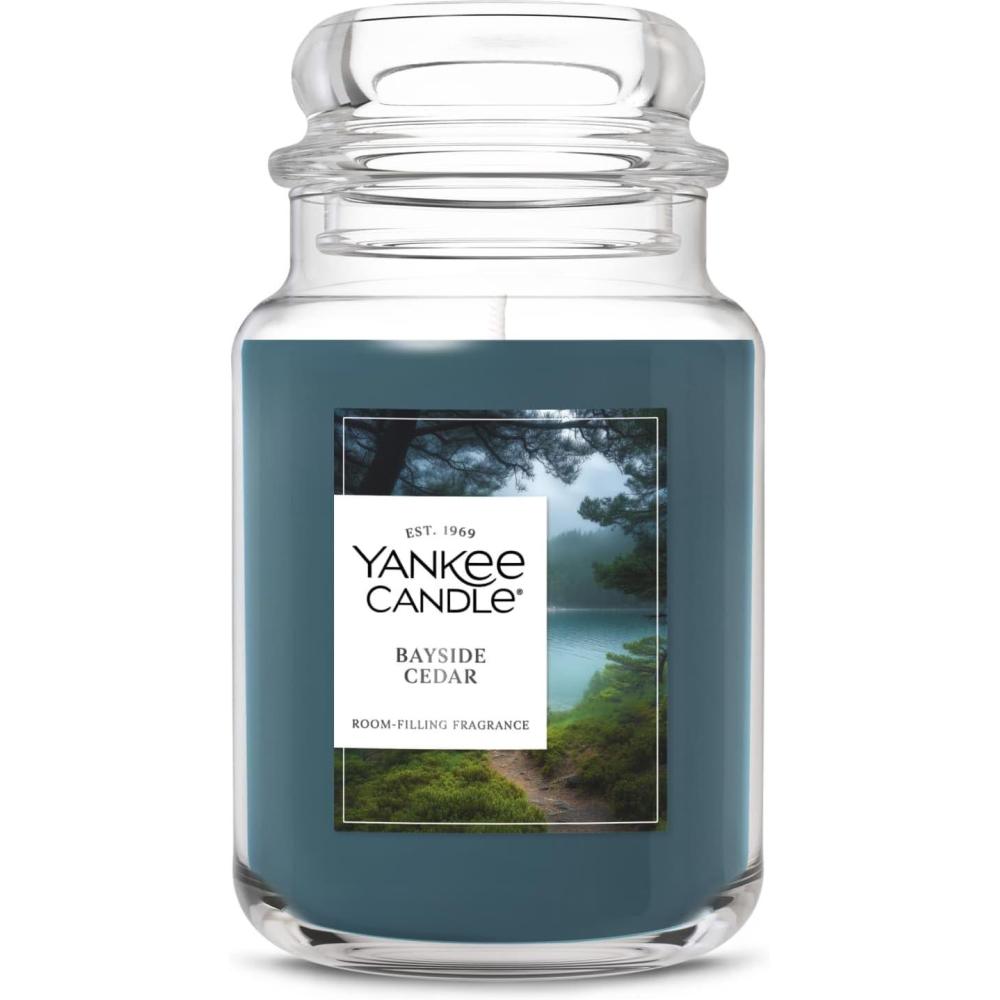 imageYankee Candle Clean Cotton Scented Candle 22oz Large Jar with up to 150 Hour Burn Time Giftable BirthdaysBayside Cedar