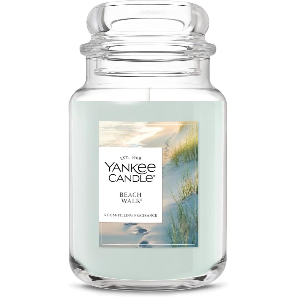 imageYankee Candle Clean Cotton Scented Candle 22oz Large Jar with up to 150 Hour Burn Time Giftable BirthdaysBeach Walk