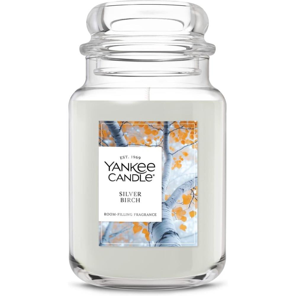 imageYankee Candle Clean Cotton Scented Candle 22oz Large Jar with up to 150 Hour Burn Time Giftable BirthdaysSilver Birch