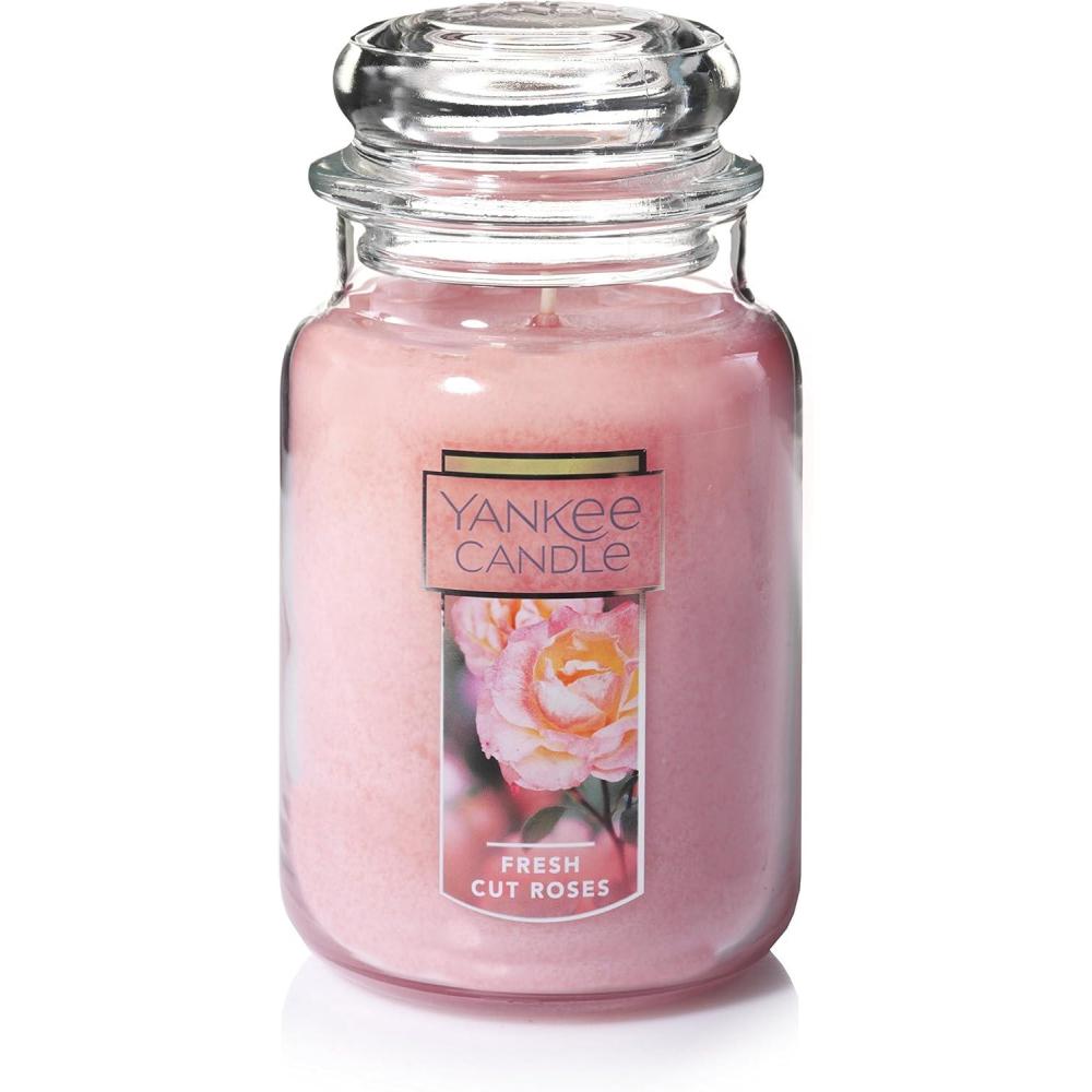 imageYankee Candle Fresh Cut Roses Scented Premium 22oz Single Wick Candle Over 110 Hours of LongLasting Aroma Ideal for Home Decor Gifting and Events Classic Large Jar Pink