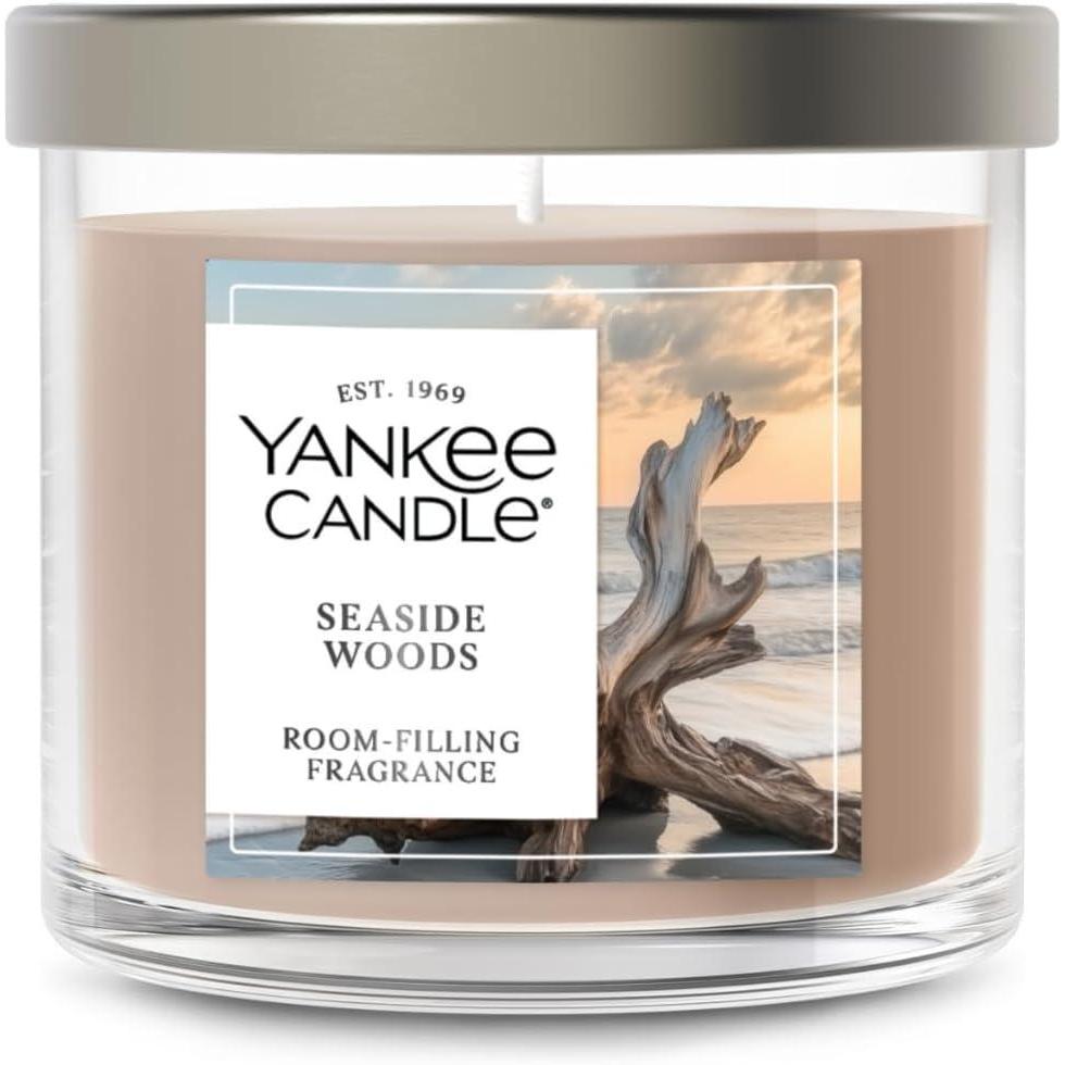 imageYankee Candle Large Tumbler Scented Candle with up to 80 Hour Burn Time Premium Plant Wax Blend for Consistent Burn 20 oz Tumbler Candle with Room Filling Fragrance Fresh Cut RosesSeaside Woods