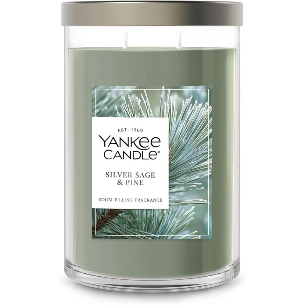 imageYankee Candle Large Tumbler Scented Candle with up to 80 Hour Burn Time Premium Plant Wax Blend for Consistent Burn 20 oz Tumbler Candle with Room Filling Fragrance Dried Lavender ampamp OakSilver Sage Pine