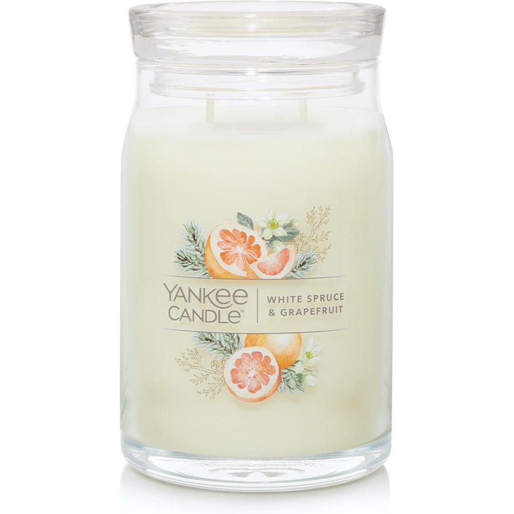 imageYankee Candle Large Tumbler Scented Candle with up to 80 Hour Burn Time Premium Plant Wax Blend for Consistent Burn 20 oz Tumbler Candle with Room Filling Fragrance Bayside CedarWhite Spruce  Grapefruit