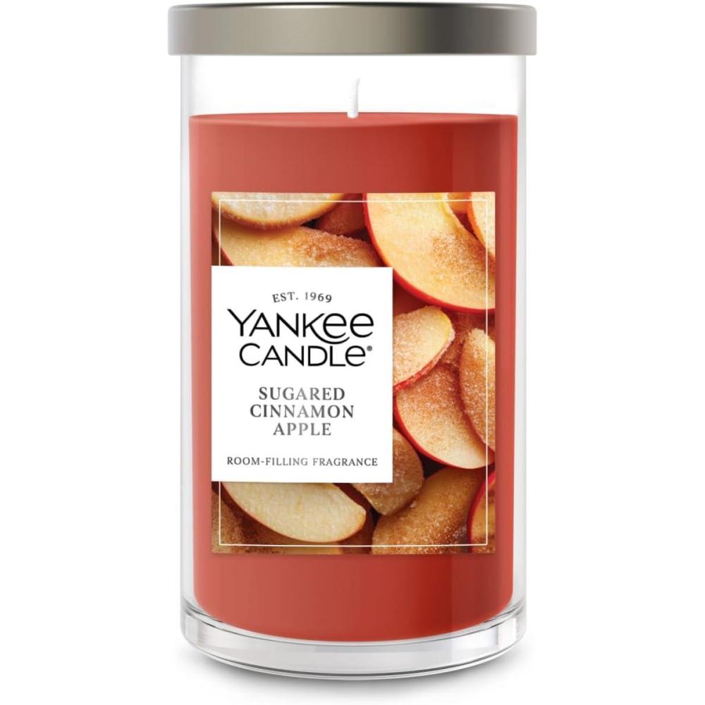 imageYankee Candle Medium Pillar Scented Candle with up to 115 Hour Burn Time Premium Plant Wax Blend for Consistent Burn 1425 oz Pillar Candle with Room Filling Fragrance Pumpkin Banana SconeSugared Cinnamon Apple