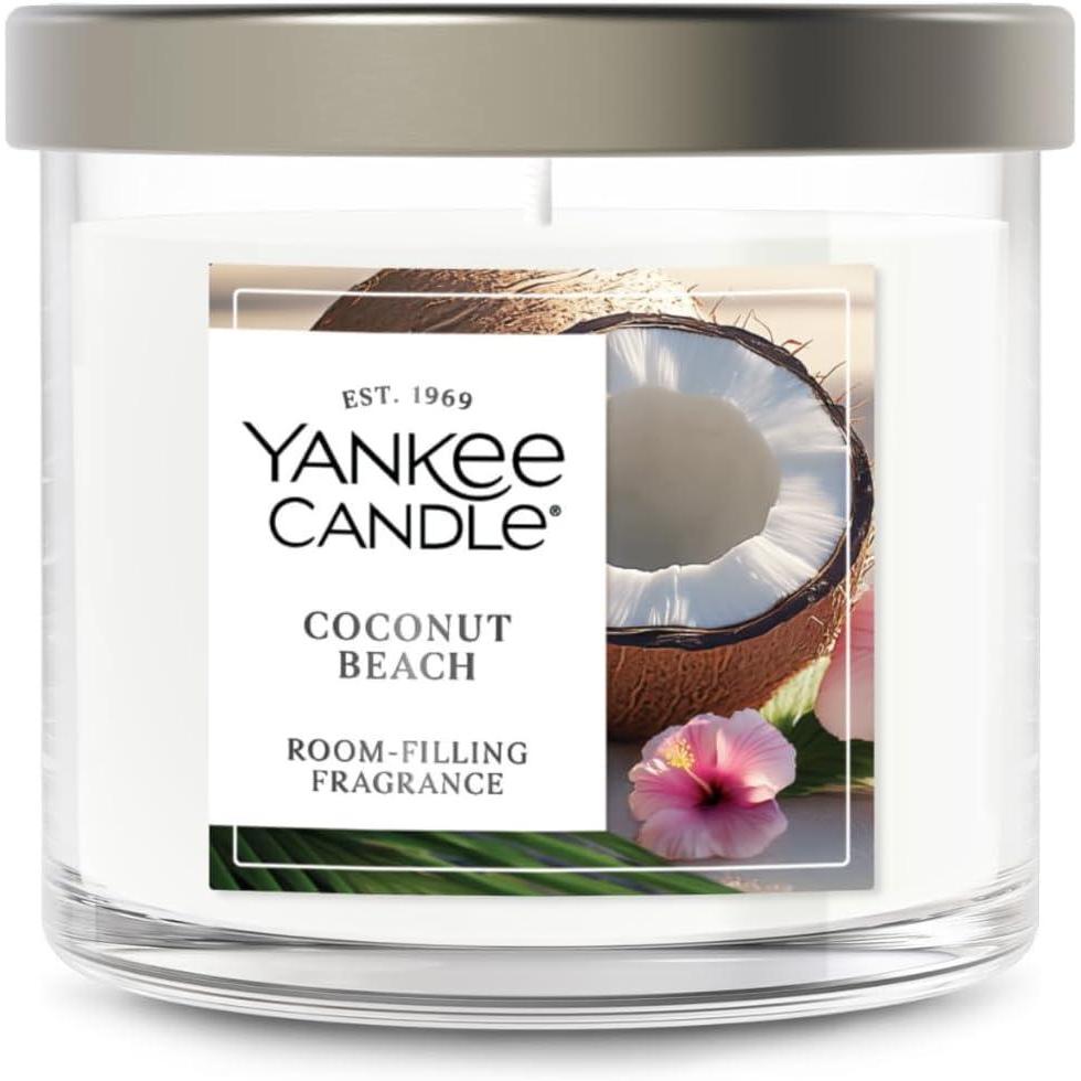 imageYankee Candle Medium Pillar Scented Candle with up to 115 Hour Burn Time Premium Plant Wax Blend for Consistent Burn 1425 oz Pillar Candle with Room Filling Fragrance Pink SandsCoconut Beach