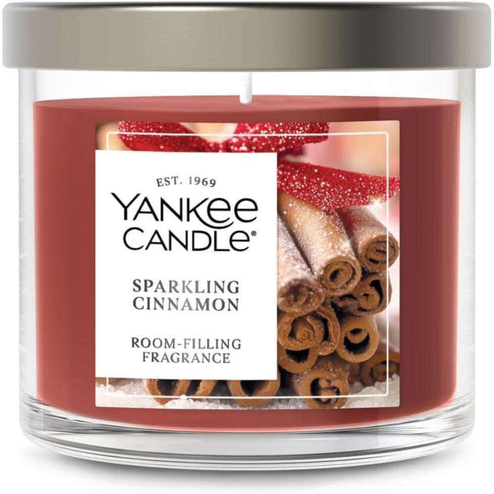 imageYankee Candle Medium Pillar Scented Candle with up to 115 Hour Burn Time Premium Plant Wax Blend for Consistent Burn 1425 oz Pillar Candle with Room Filling Fragrance Pumpkin Banana SconeSparkling Cinnamon