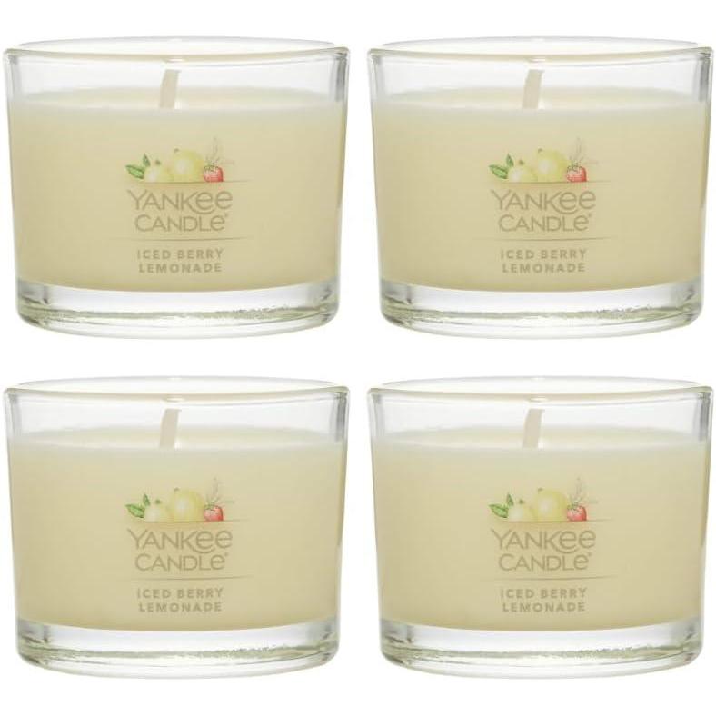 imageYankee Candle Signature Votive Mini Candle Jar Coconut Beach Scent Natural Soy Wax Blend Candle with Natural Fiber Wick 13 OZ Glass Jar Pack of 4Iced Berry  Lemonade