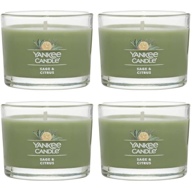 imageYankee Candle Signature Votive Mini Candle Jar Coconut Beach Scent Natural Soy Wax Blend Candle with Natural Fiber Wick 13 OZ Glass Jar Pack of 4Sage  Citrus