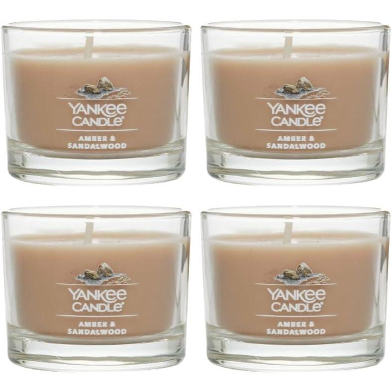imageYankee Candle Signature Votive Mini Candle Jar Vanilla Cupcake Scent Natural Soy Wax Blend Candle with Natural Fiber Wick 13 OZ Glass Jar Pack of 4Amber  Sandalwood