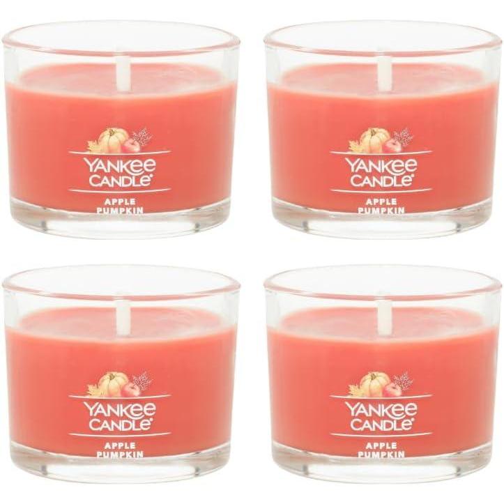 imageYankee Candle Signature Votive Mini Candle Jar Vanilla Cupcake Scent Natural Soy Wax Blend Candle with Natural Fiber Wick 13 OZ Glass Jar Pack of 4Apple Pumpkin