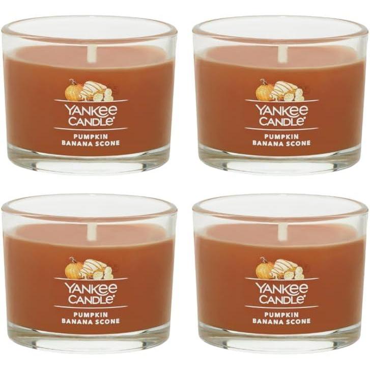 imageYankee Candle Signature Votive Mini Candle Jar Vanilla Cupcake Scent Natural Soy Wax Blend Candle with Natural Fiber Wick 13 OZ Glass Jar Pack of 4Pumpkin Banana Scone