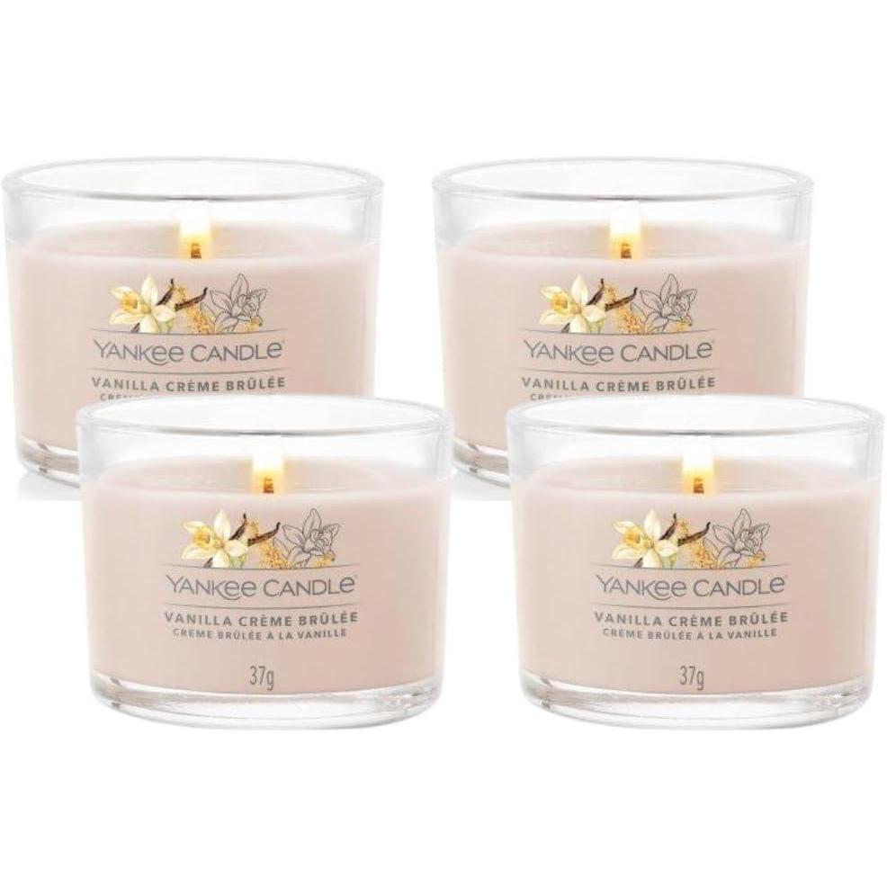 imageYankee Candle Signature Votive Mini Candle Jar Vanilla Cupcake Scent Natural Soy Wax Blend Candle with Natural Fiber Wick 13 OZ Glass Jar Pack of 4Vanilla Crme Brulee