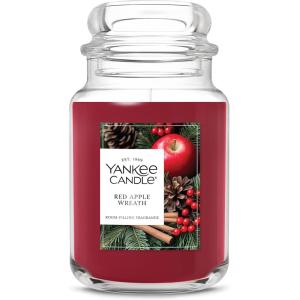 Yankee Candle Balsam & Cedar, Holiday Scented Candle, 22oz Large Jar with up to 150 Hour Burn Time, Giftable(Red Apple Wreath)