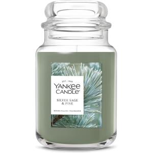 Yankee Candle Balsam & Cedar, Holiday Scented Candle, 22oz Large Jar with up to 150 Hour Burn Time, Giftable(Silver Sage & Pine)