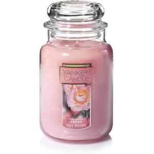 Yankee Candle Fresh Cut Roses Scented Premium 22oz Single Wick Candle Over 110 Hours of Long-Lasting Aroma Ideal for Home Decor Gifting and Events Classic Large Jar Pink