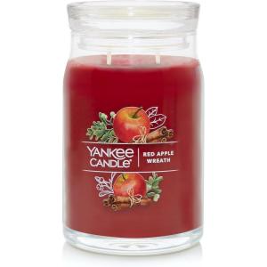 Yankee Candle Medium Pillar Scented Candle with up to 115 Hour Burn Time, Premium Plant Wax Blend for Consistent Burn, 14.25 oz Pillar Candle with Room Filling Fragrance, Pumpkin Banana Scone(Red Apple Wreath)