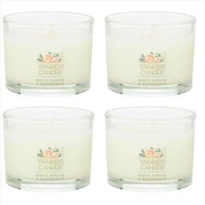Yankee Candle Signature Votive Mini Candle Jar, Balsam & Cedar Scent, Natural Soy Wax Blend Candle with Natural Fiber Wick, 1.3 OZ Glass Jar (Pack of 4)(White Spruce & Grapefruit)