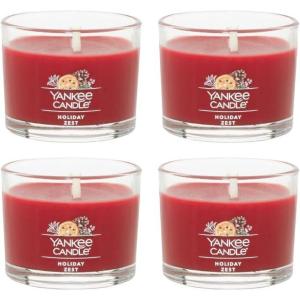 Yankee Candle Signature Votive Mini Candle Jar, Coconut Beach Scent, Natural Soy Wax Blend Candle with Natural Fiber Wick, 1.3 OZ Glass Jar (Pack of 4)(Holiday Zest)