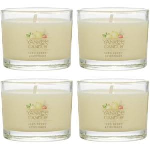 Yankee Candle Signature Votive Mini Candle Jar, Coconut Beach Scent, Natural Soy Wax Blend Candle with Natural Fiber Wick, 1.3 OZ Glass Jar (Pack of 4)(Iced Berry & Lemonade)