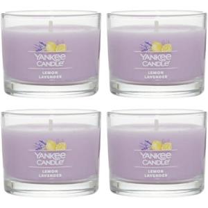 Yankee Candle Signature Votive Mini Candle Jar, Coconut Beach Scent, Natural Soy Wax Blend Candle with Natural Fiber Wick, 1.3 OZ Glass Jar (Pack of 4)(Lemon Lavender)