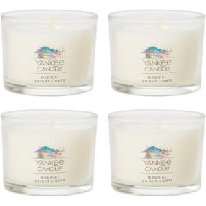 Yankee Candle Signature Votive Mini Candle Jar, Midsummer’s Night Scent, Natural Soy Wax Blend Candle with Natural Fiber Wick, 1.3 OZ Glass Jar (Pack of 4)(Magical Bright Lights)