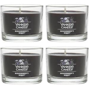 Yankee Candle Signature Votive Mini Candle Jar, Midsummer’s Night Scent, Natural Soy Wax Blend Candle with Natural Fiber Wick, 1.3 OZ Glass Jar (Pack of 4)(Midsummer’s Night)