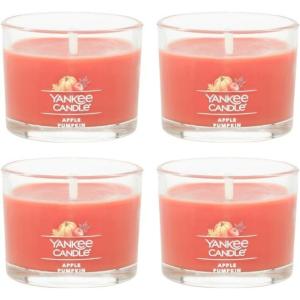 Yankee Candle Signature Votive Mini Candle Jar, Vanilla Cupcake Scent, Natural Soy Wax Blend Candle with Natural Fiber Wick, 1.3 OZ Glass Jar (Pack of 4)(Apple Pumpkin)