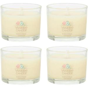 Yankee Candle Signature Votive Mini Candle Jar, Vanilla Cupcake Scent, Natural Soy Wax Blend Candle with Natural Fiber Wick, 1.3 OZ Glass Jar (Pack of 4)(Christmas Cookie)