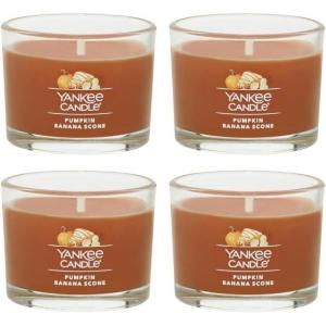 Yankee Candle Signature Votive Mini Candle Jar, Vanilla Cupcake Scent, Natural Soy Wax Blend Candle with Natural Fiber Wick, 1.3 OZ Glass Jar (Pack of 4)(Pumpkin Banana Scone)