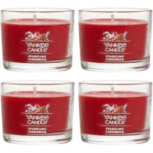 Yankee Candle Signature Votive Mini Candle Jar, Vanilla Cupcake Scent, Natural Soy Wax Blend Candle with Natural Fiber Wick, 1.3 OZ Glass Jar (Pack of 4)(Sparkling Cinnamon)