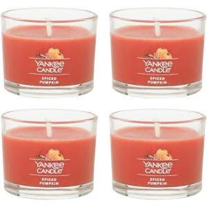 Yankee Candle Signature Votive Mini Candle Jar, Vanilla Cupcake Scent, Natural Soy Wax Blend Candle with Natural Fiber Wick, 1.3 OZ Glass Jar (Pack of 4)(Spiced Pumpkin)