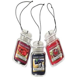 Yankee Candle Car Air Fresheners, Hanging Car Jar® Ultimate 3-Pack, Neutralizes Odors Up to 30 Days, Includes: 1 Berrylicious, 1 Black Cherry, and 1 Red Raspberry