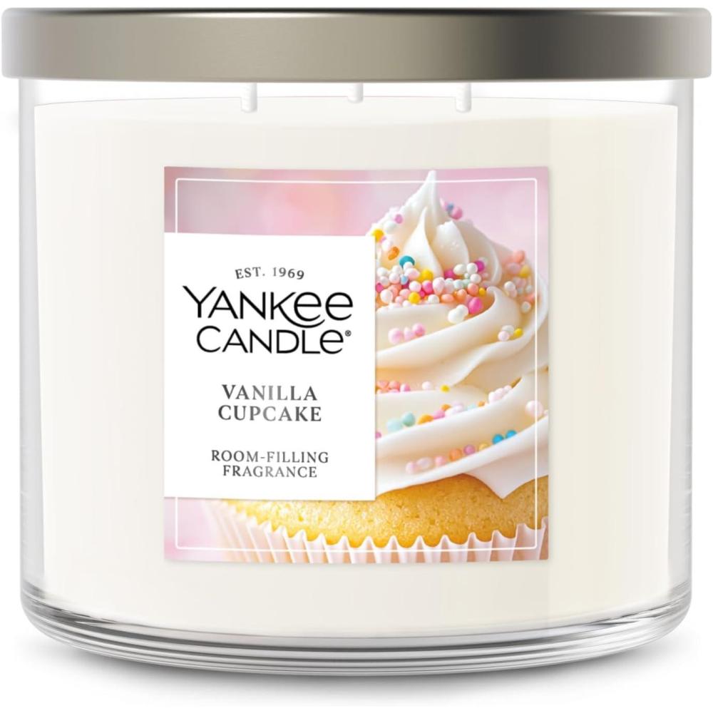 imageYankee Candle Large Tumbler Scented Candle with up to 80 Hour Burn Time Premium Plant Wax Blend for Consistent Burn 20 oz Tumbler Candle with Room Filling Fragrance Vanilla CupcakeWhite